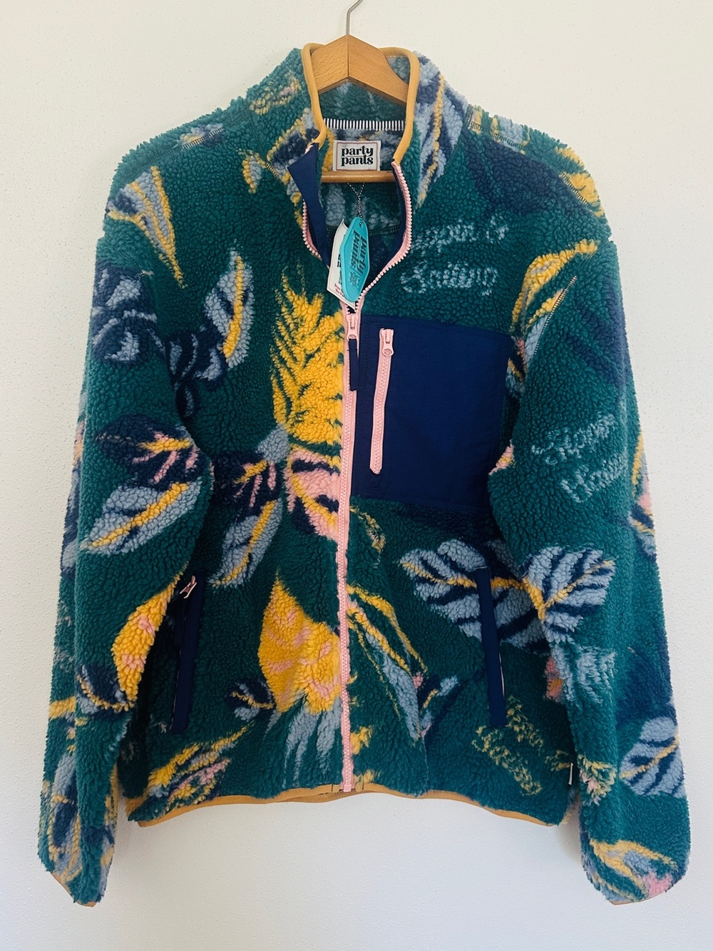 Party Pants Tropical Floral Sherpa Fleece Jacket NWT Size M